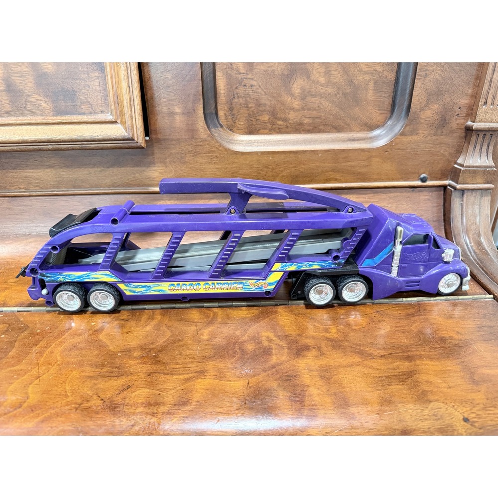 Hot Wheels 2000 Cargo Carrier Purple Semi Truck Trailer Car Hauler Transport